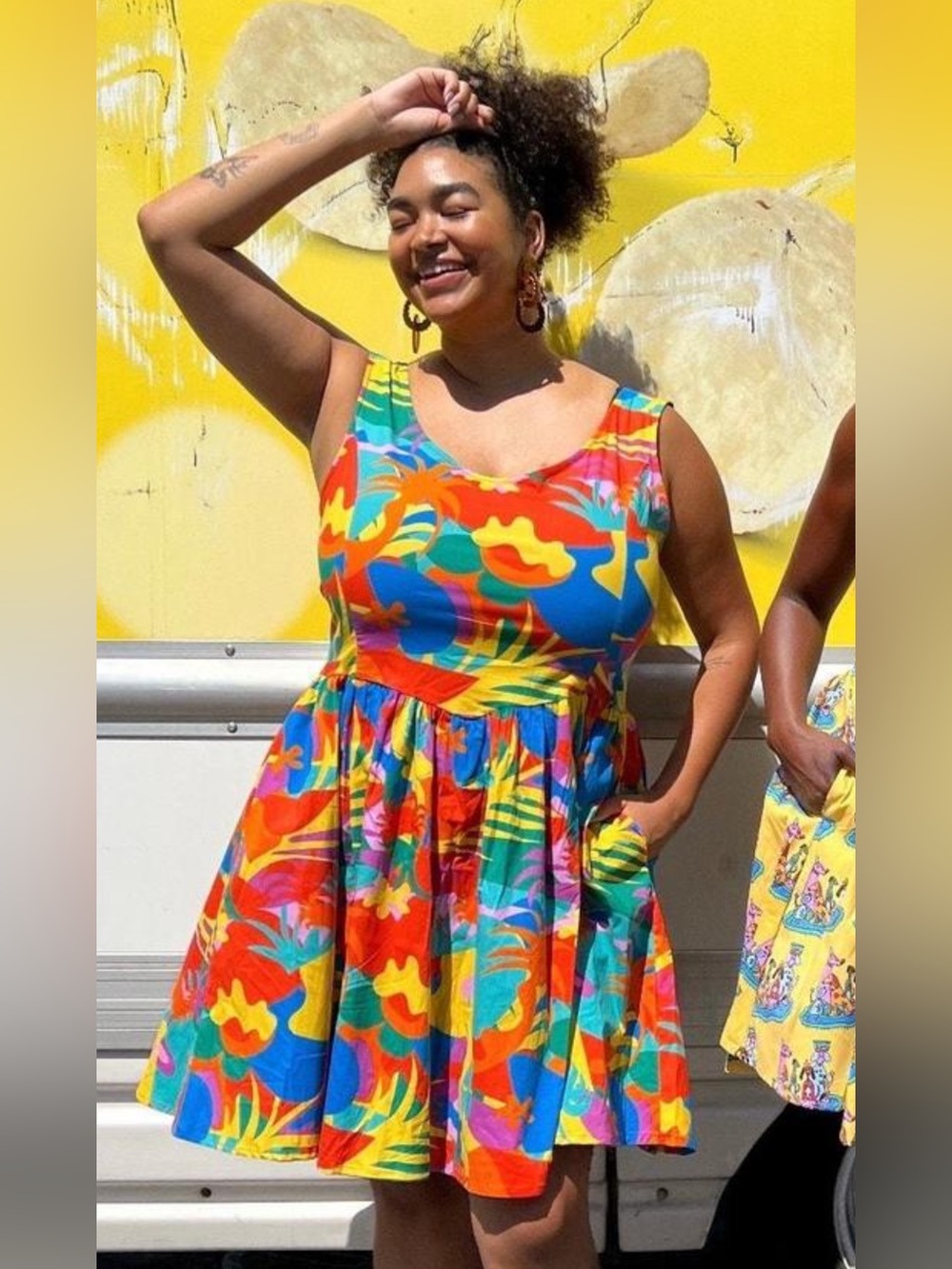 Nooworks Naomi Tropico Midi Dress Sz XS Tropical Maximalist Artsy Boho Rayon